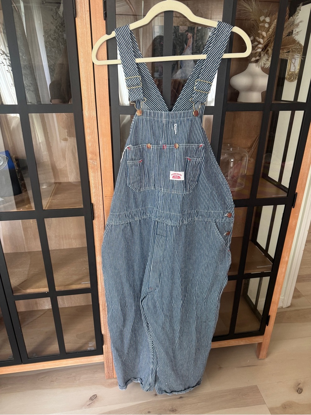Vintage round house overalls striped bib denim  pinstripes utility work painter